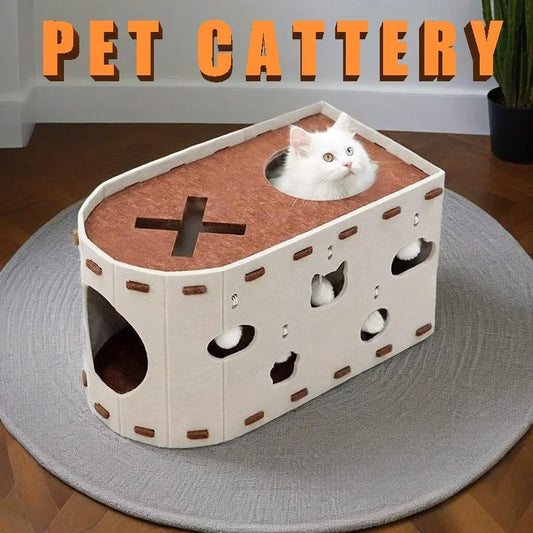 Wear-Resistant Felt Cat Bed, Cat House with Built-In Scratcher for Indoor Resting & Lounging - Bond Well Supplies
