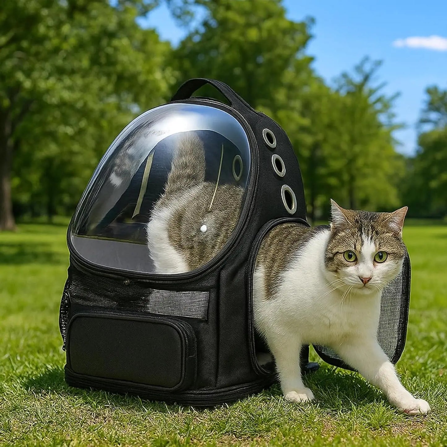 Pet Carrier Backpack for Small Cats and Dogs with Bubble Window, Ventilated Mesh and Foldable Design