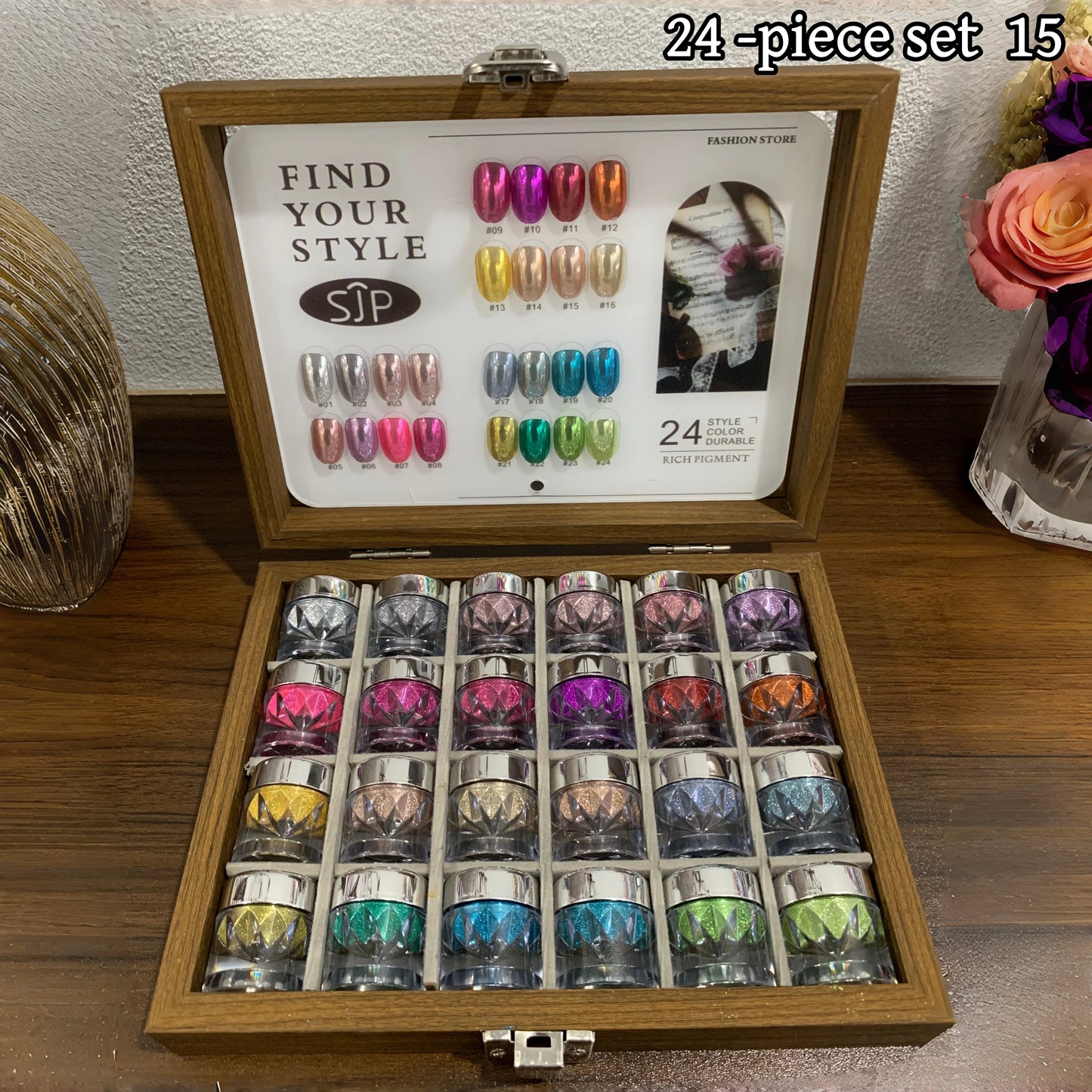 High-End Nail Art Set with 24 Mirror Powder Colors and Ultra-Fine Glitter Effects