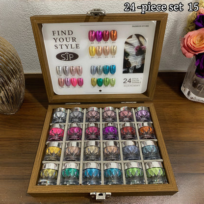 High-End Nail Art Set with 24 Mirror Powder Colors and Ultra-Fine Glitter Effects