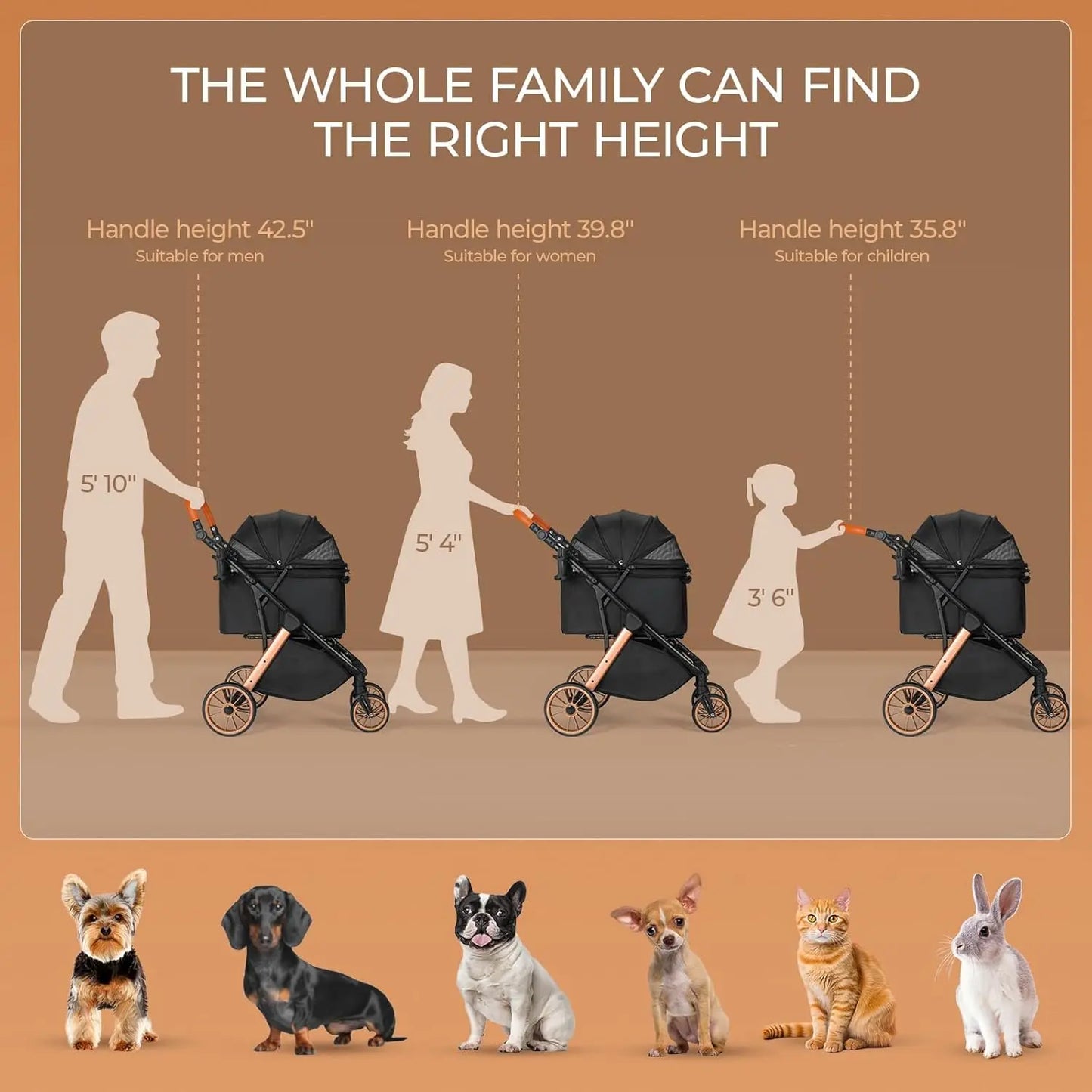Pet Travel Stroller for Dogs and Cats with Shock-Absorbing Wheels, Foldable Design and Sun Shade