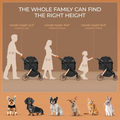 Pet Travel Stroller for Dogs and Cats with Shock-Absorbing Wheels, Foldable Design and Sun Shade