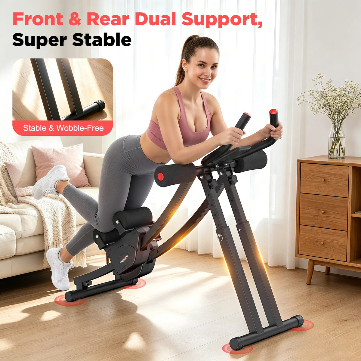 Relife Dual-Track Abdominal Trainer, Foldable Core Workout Machine with 5 Resistance Levels & LCD Display - Bond Well Supplies
