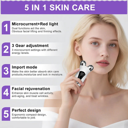 Electric V-Face Lift Device, EMS Microcurrent Facial Roller with LED Light for Skin Care - Bond Well Supplies