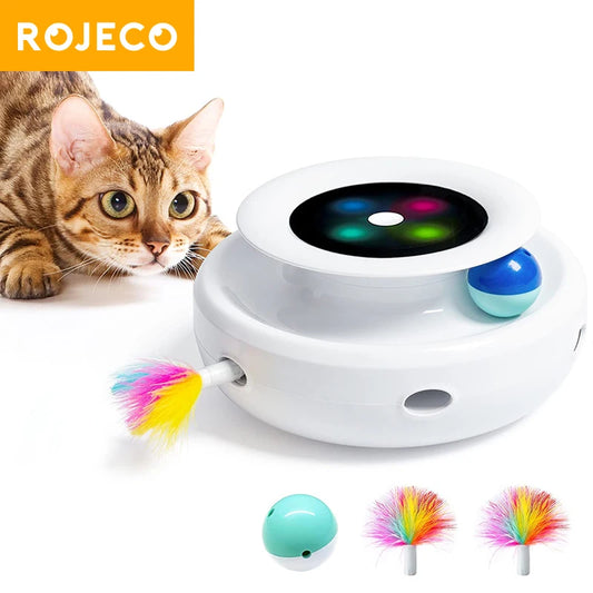 ROJECO 2-in-1 Smart Pet Toy Set with Automatic Feather and Rolling Ball