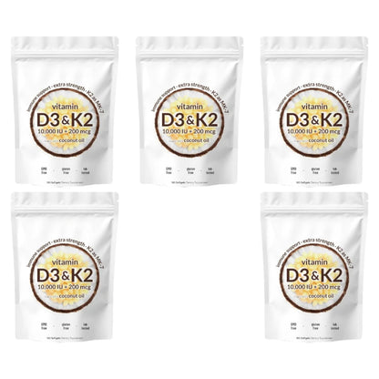 Vitamin D3 K2 Softgels with MK-7 & Coconut Oil, 10,000 IU + 200mcg, Bone & Immune Wellness Support - Bond Well Supplies