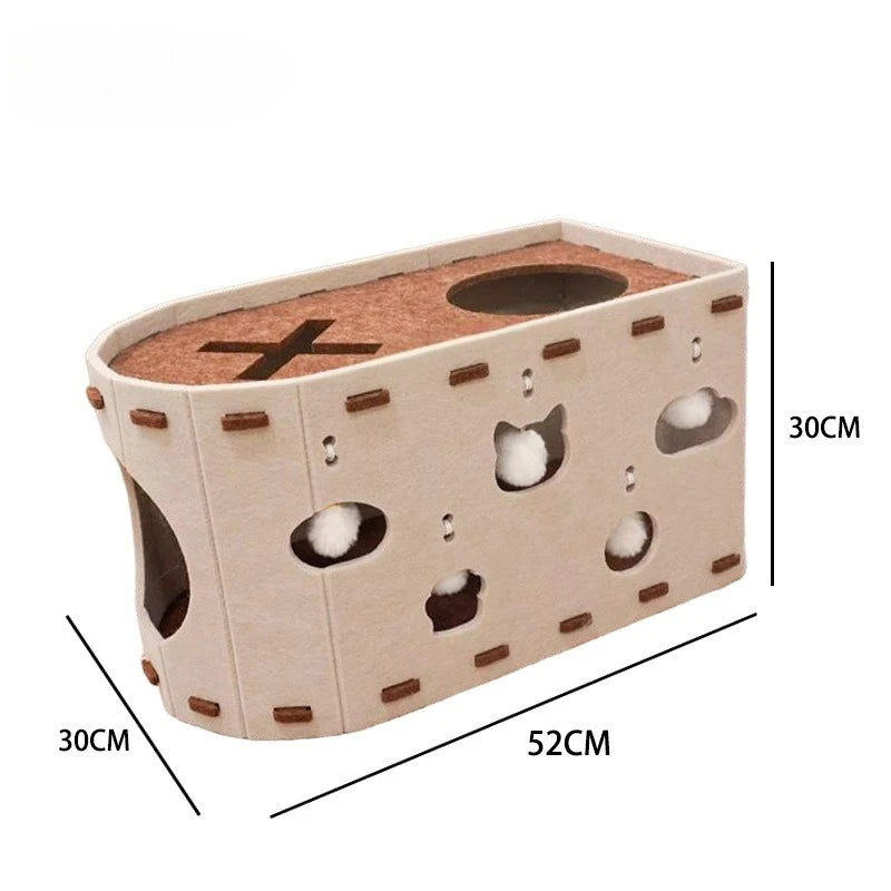 Wear-Resistant Felt Cat Bed, Cat House with Built-In Scratcher for Indoor Resting & Lounging - Bond Well Supplies