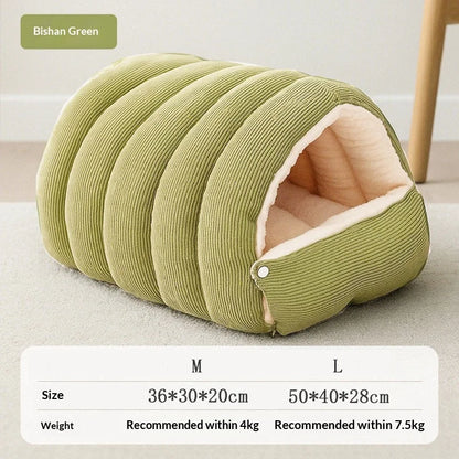 Plush Enclosed Cat House, Warm Winter Sleeping Bed for Cats & Small Pets, Washable Cover - Bond Well Supplies