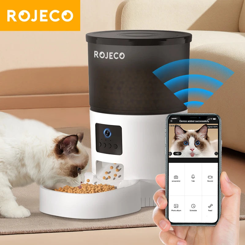 ROJECO Automatic Cat Feeder with Camera, Smart Pet Food Dispenser with Voice Recorder & Remote Control - Bond Well Supplies