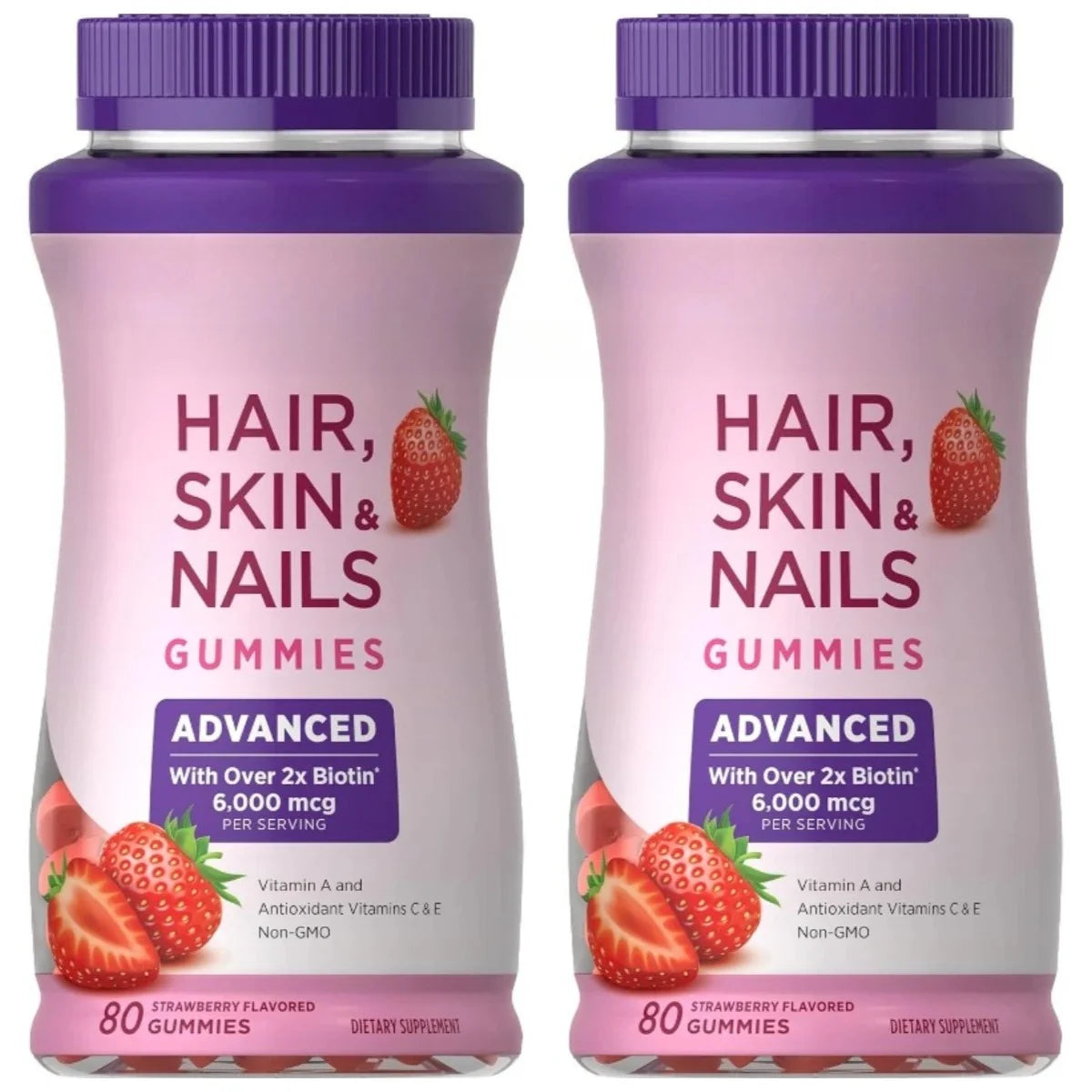 Strawberry Biotin Gummies 6000mcg, Vitamin Support Supplement for Healthy-Looking Hair, Skin & Nails, 80 Count - Bond Well Supplies