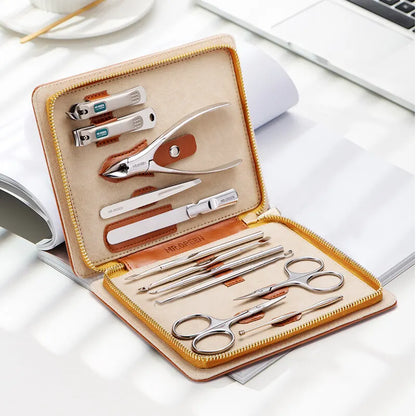Professional Manicure Set for Men and Women, 12-in-1 Stainless Steel Grooming Kit with Case