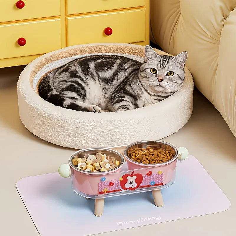 Raised Cat & Dog Feeding Bowl, Double Stainless Steel Pet Feeder for Food & Water - Bond Well Supplies