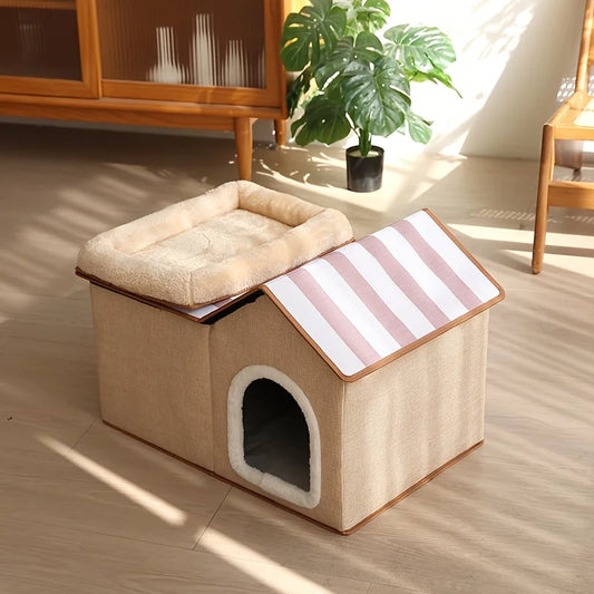 2-in-1 Pet Villa, Durable Cat House with Removable Bed for Indoor & Outdoor Resting - Bond Well Supplies