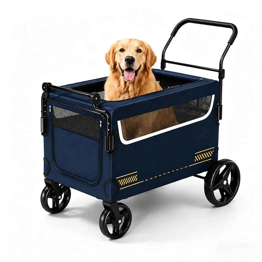 Large & Medium Dog Wagon Stroller, 2-in-1 Collapsible Pet Cart with All-Terrain Wheels and One-Step Brake