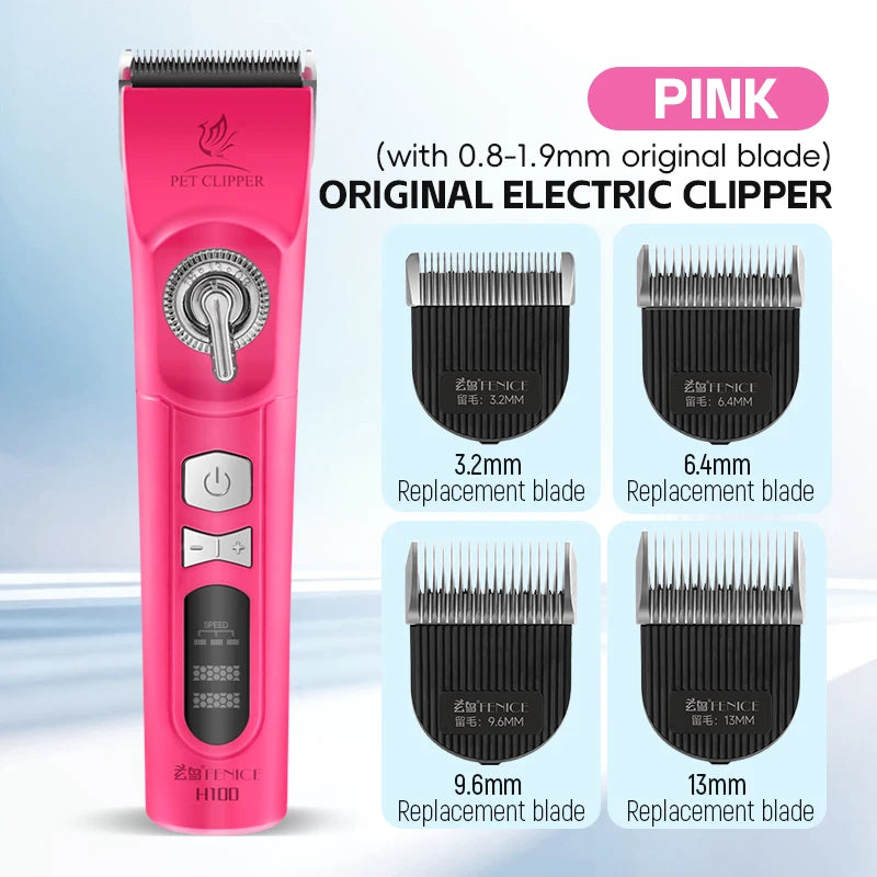 Fenice H100 Cordless Rechargeable Pet Hair Clipper, Low-Noise Dog & Cat Grooming Trimmer