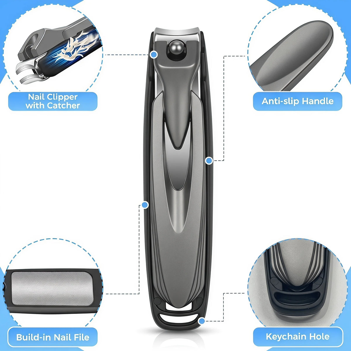 OURINER Stainless Steel Nail Clippers, Anti-Splash Nail Cutter & File Set for Manicure and Pedicure - Bond Well Supplies