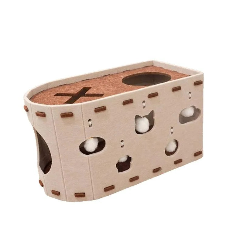 Wear-Resistant Felt Cat Bed, Cat House with Built-In Scratcher for Indoor Resting & Lounging - Bond Well Supplies