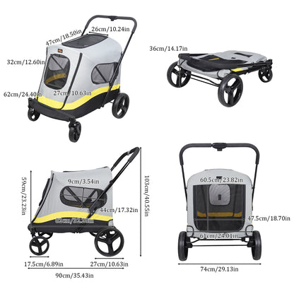 Foldable Dog Stroller for Small to Large Dogs, 4-Wheel Pet Jogging Carriage with Breathable Visible Mesh