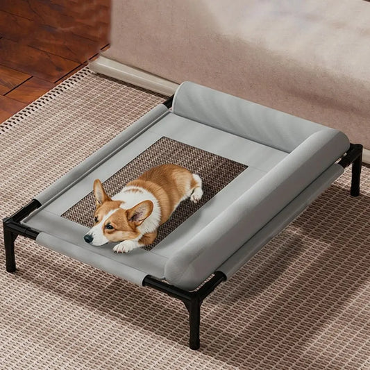 Elevated Outdoor Dog Bed, Breathable Mesh Pet Cot with Removable Pillow for Sunbathing & Resting - Bond Well Supplies