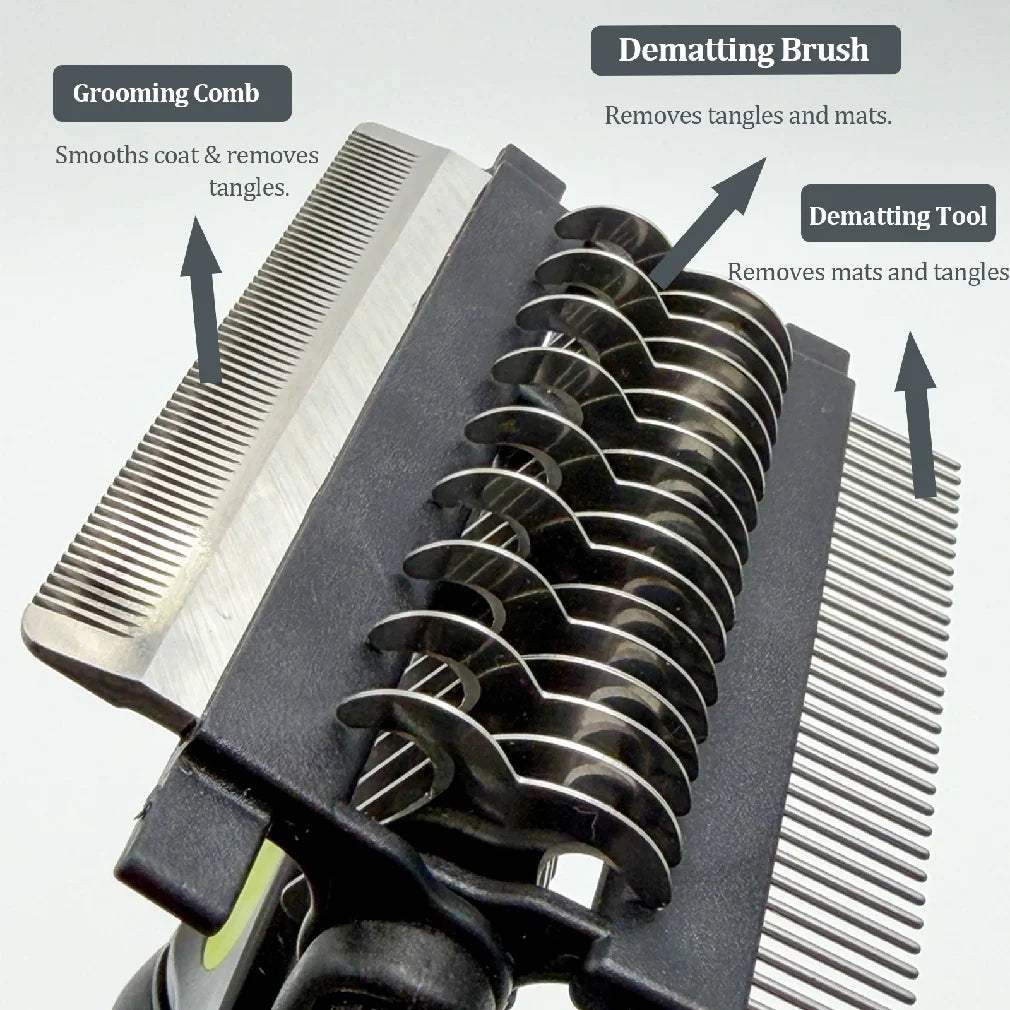 Double-Sided Pet Grooming Brush, 3-in-1 Deshedding Comb & Fur Detangling Knot Cutter for Dogs and Cats