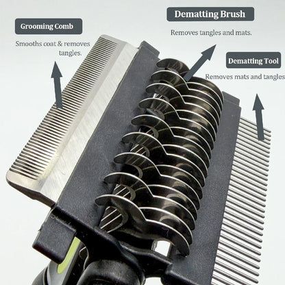 Double-Sided Pet Grooming Brush, 3-in-1 Deshedding Comb & Fur Detangling Knot Cutter for Dogs and Cats