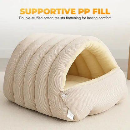 Plush Enclosed Cat House, Warm Winter Sleeping Bed for Cats & Small Pets, Washable Cover - Bond Well Supplies
