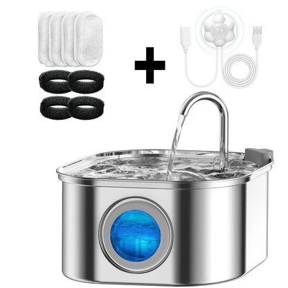 Automatic Cat Water Fountain with Sensor, 3.2L/108oz Capacity, Transparent Window & Stainless Steel - Bond Well Supplies