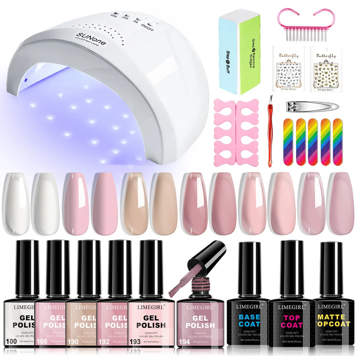 LIMEGIRL UV LED Gel Nail Kit, Semi-Permanent Gel Varnish with Nail Lamp & Professional Manicure Tools - Bond Well Supplies