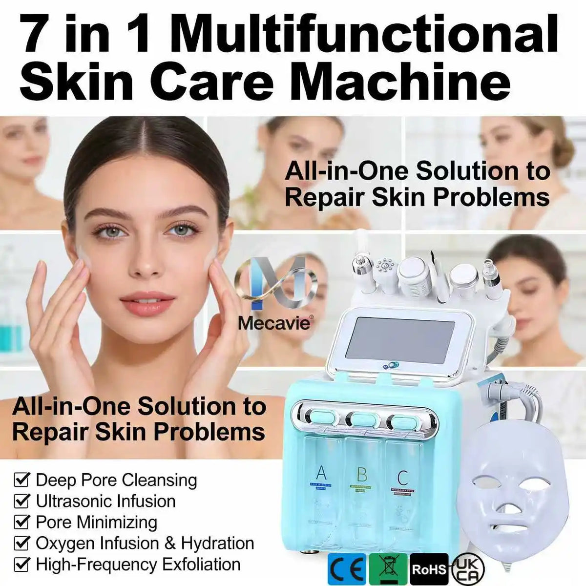 Professional 7-in-1 Hydra Facial Machine, Hydrogen Oxygen Facial Device with Skin Scrubber & LED Mask - Bond Well Supplies