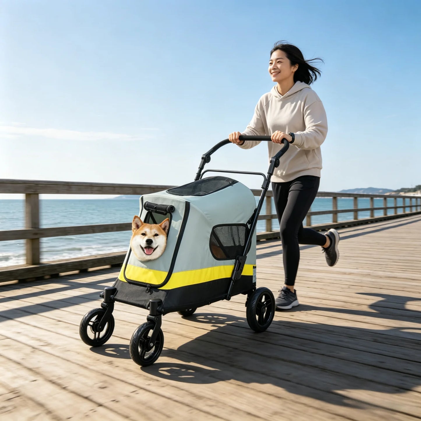 Foldable Dog Stroller for Small to Large Dogs, 4-Wheel Pet Jogging Carriage with Breathable Visible Mesh