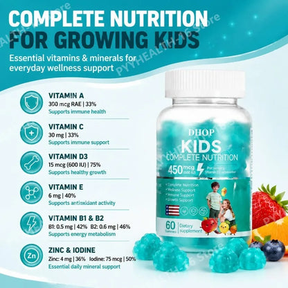 Kids Multivitamin Gummies, DHOP Vitamin D3, C, Zinc & B Vitamins, Daily Nutrition & Wellness Support - Bond Well Supplies