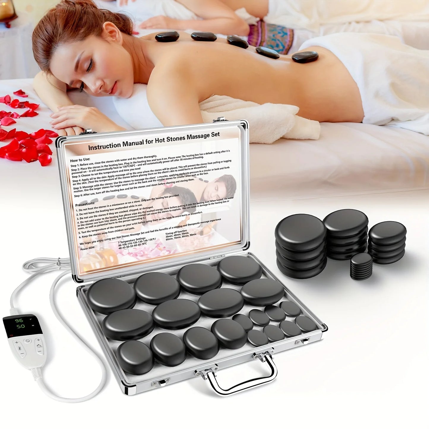Professional Hot Stone Massage Kit with Temperature-Controlled Heater