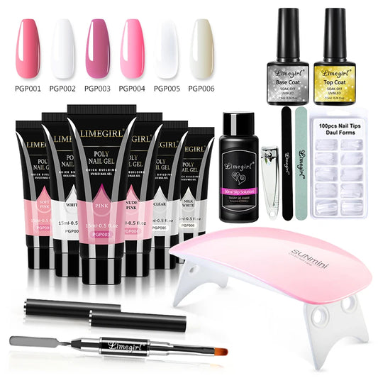 Professional 15ml Builder Gel Kit, Fast Nail Extension Gel with Mini UV Lamp, Base & Top Coat for Salon Use - Bond Well Supplies