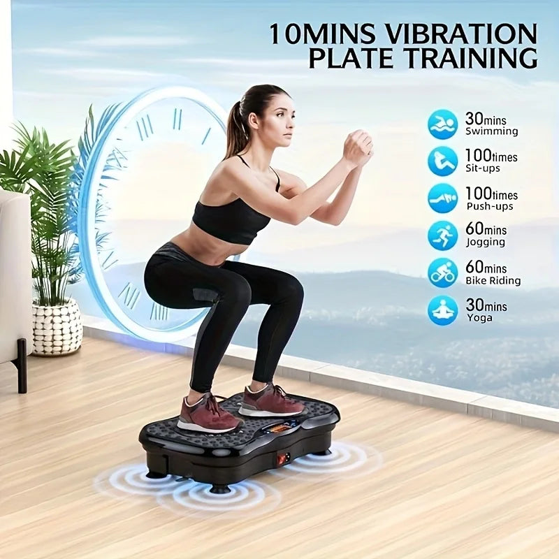 Vibration Exercise Machine with Resistance Bands, Compact Full-Body Workout Platform for Home Gym