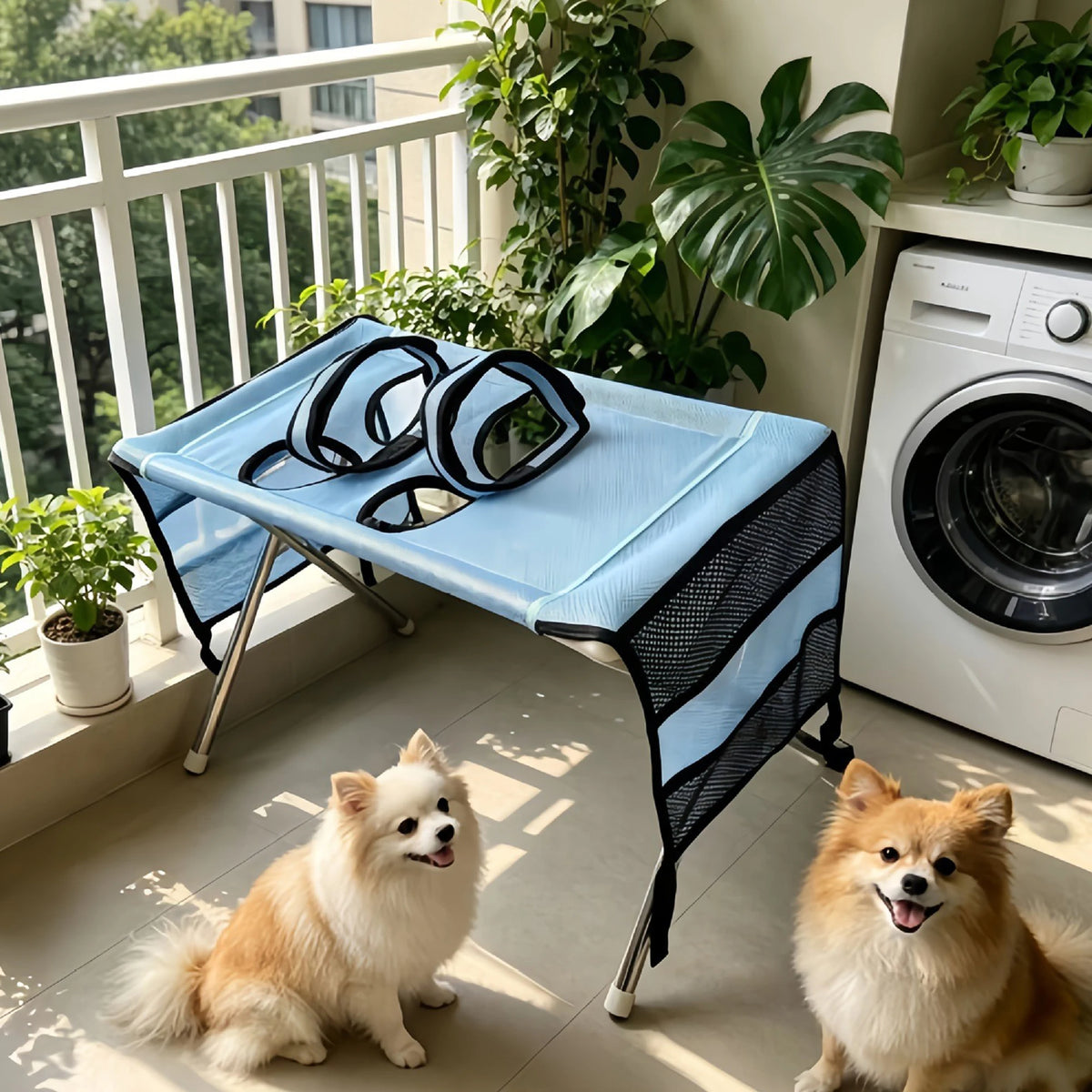 Portable Dog & Cat Grooming Table, Foldable Pet Bathing Stand with Fixed Leash & Anti-Slip Surface - Bond Well Supplies