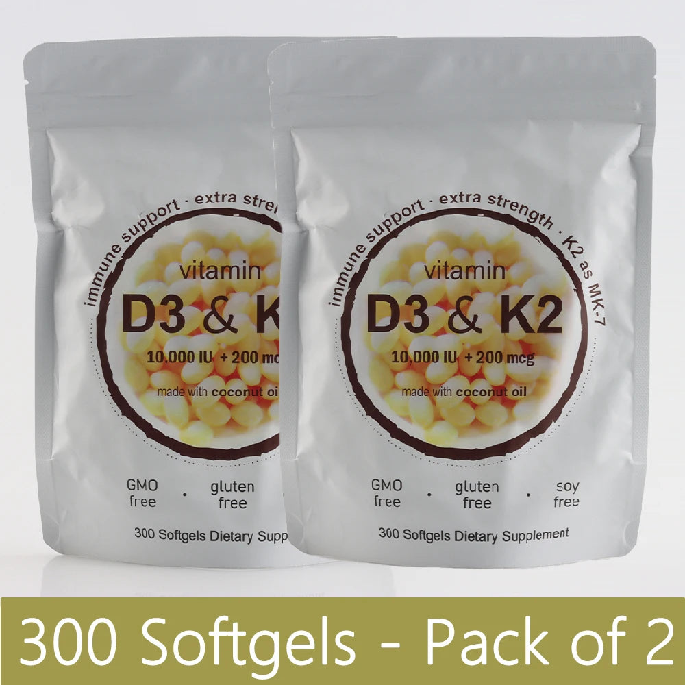 Extra Strength Vitamin D3 K2 Softgels, 10,000 IU D3 & 200mcg MK-7, Virgin Coconut Oil - Bond Well Supplies