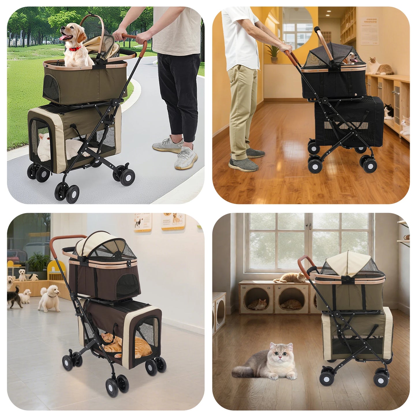 3-in-1 Multifunctional Pet Stroller with 2 Removable Pet Carriers for Small and Medium Dogs