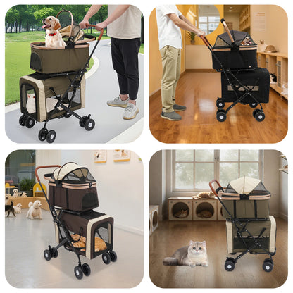 3-in-1 Multifunctional Pet Stroller with 2 Removable Pet Carriers for Small and Medium Dogs