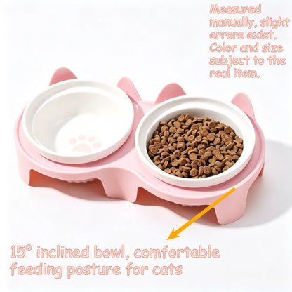 Ceramic Tilted Cat & Dog Feeding Bowl, Separate Food & Water Dishes with Stable Anti-Tip Design - Bond Well Supplies