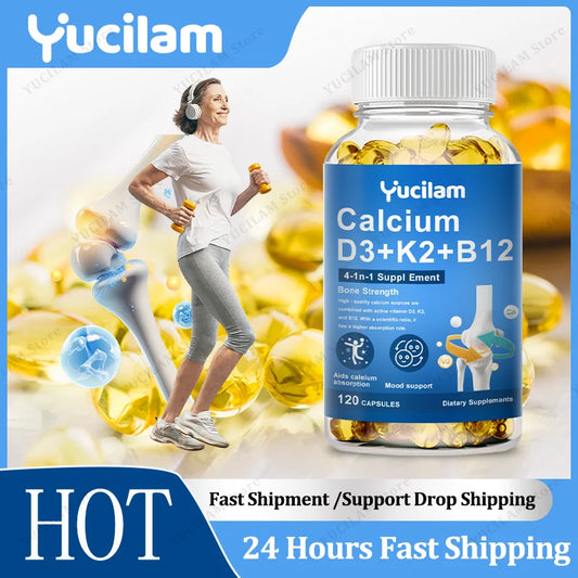 Vitamin D3 + K2 + B12 with Calcium Capsules, Daily Vitamin Supplement for Bones, Muscles & Heart Wellness - Bond Well Supplies