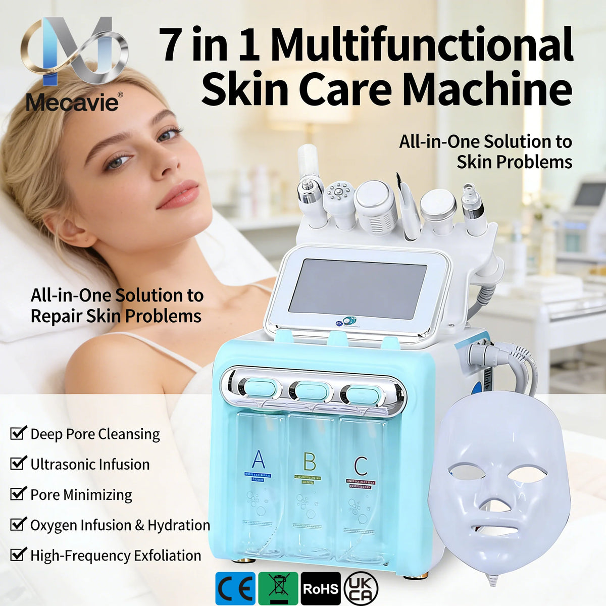 Professional 7-in-1 Hydra Facial Machine, Hydrogen Oxygen Facial Device with Skin Scrubber & LED Mask - Bond Well Supplies