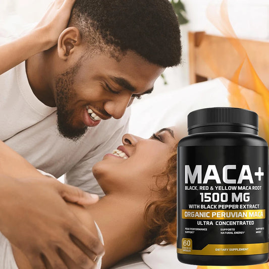 Organic Maca Root 1500mg Capsules, Black, Red & Yellow Maca Blend for Men, Non-GMO, Gluten-Free, 60 Count - Bond Well Supplies