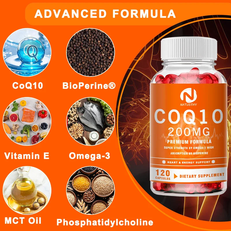 High Potency COQ10 200mg Supplement for Energy Production and Antioxidant Protection
