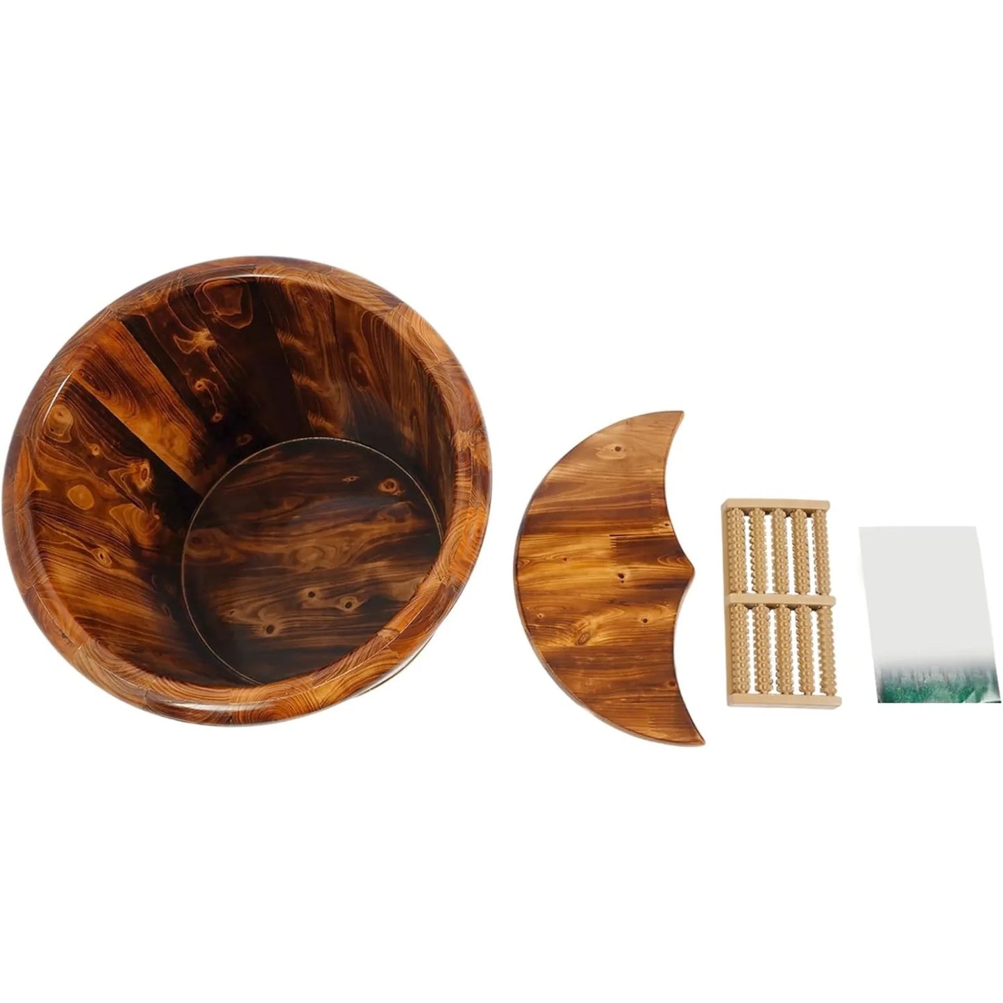 Wooden Foot Bath Bucket with Lid, Foot Soaking Tub & Pedicure Basin for Home Spa, Brown