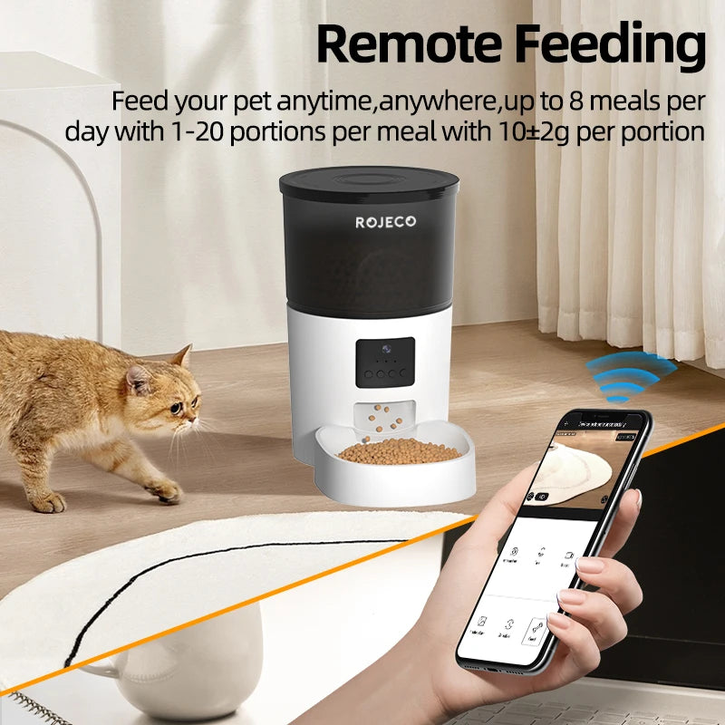 ROJECO Automatic Cat Feeder with Camera, Smart Pet Food Dispenser with Voice Recorder & Remote Control - Bond Well Supplies
