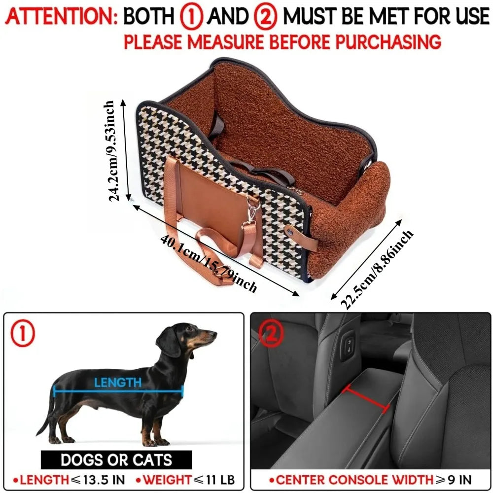 Center Console Dog Car Booster Seat, Portable Travel Bed for Small Dogs and Puppies