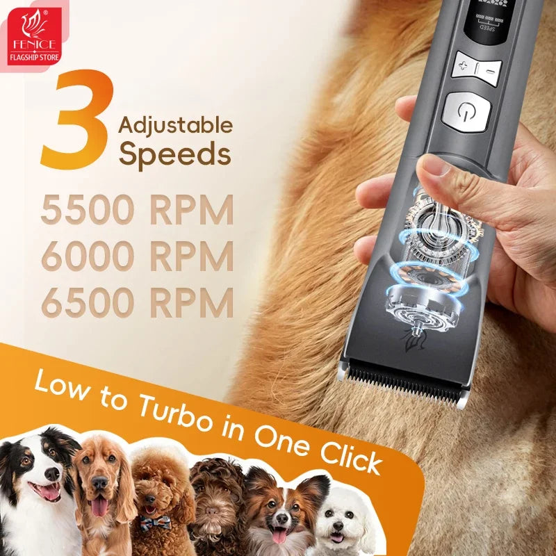 Fenice H100 Cordless Rechargeable Pet Hair Clipper, Low-Noise Dog & Cat Grooming Trimmer