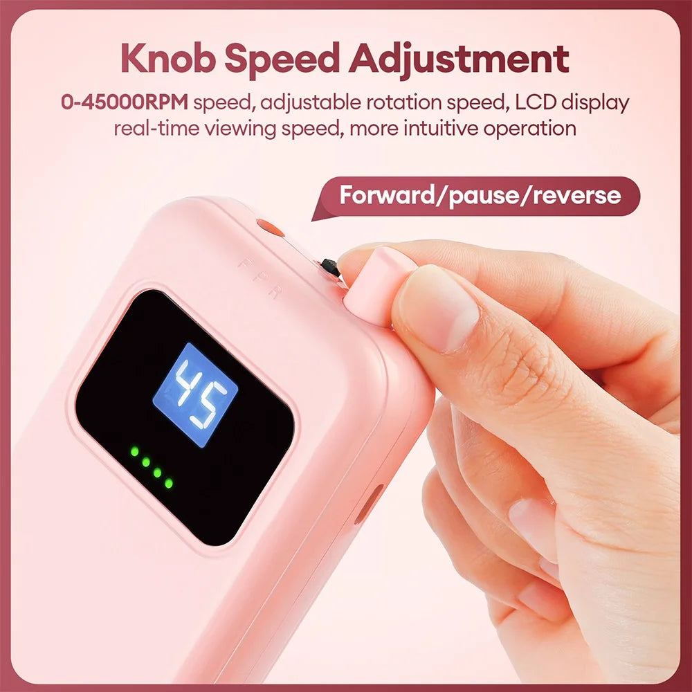 Rechargeable Nail Drill Machine, 45000RPM Portable Electric Nail File for Salon & Home Use - Bond Well Supplies