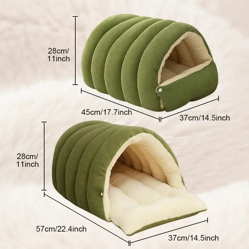 Plush Enclosed Cat House, Warm Winter Sleeping Bed for Cats & Small Pets, Washable Cover - Bond Well Supplies