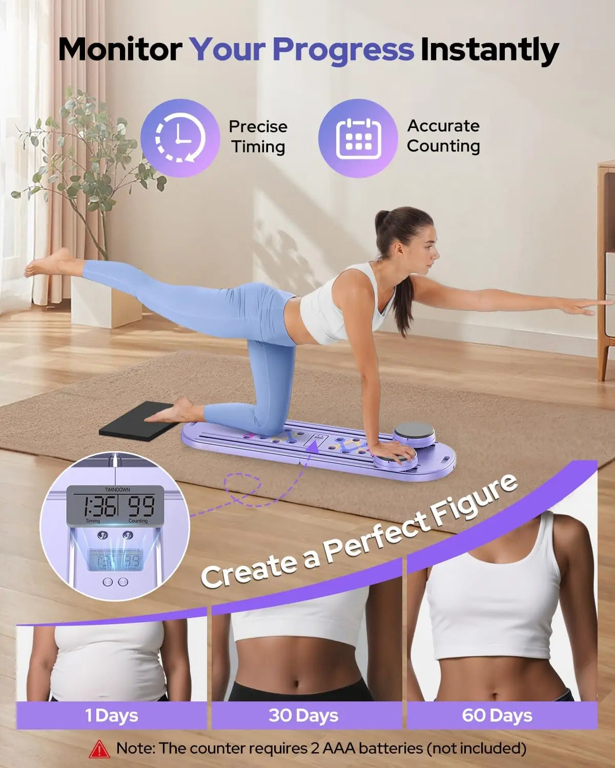 Portable Pilates Reformer Board for Strength, Core Training and Total Body Exercise